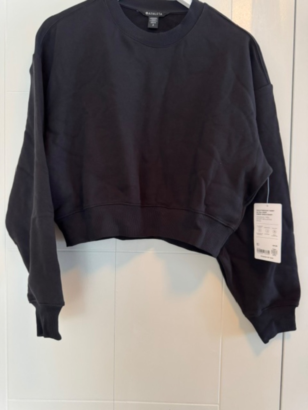 ATHLETA - TERRY COTTON CROP TOP - Black - Size S